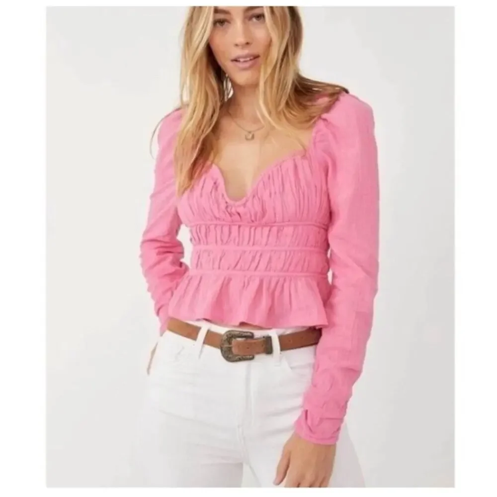 FREE PEOPLE AURORA CHLOE LONG SLEEVE TOP Cotton SIZE MEDIUM NEW
